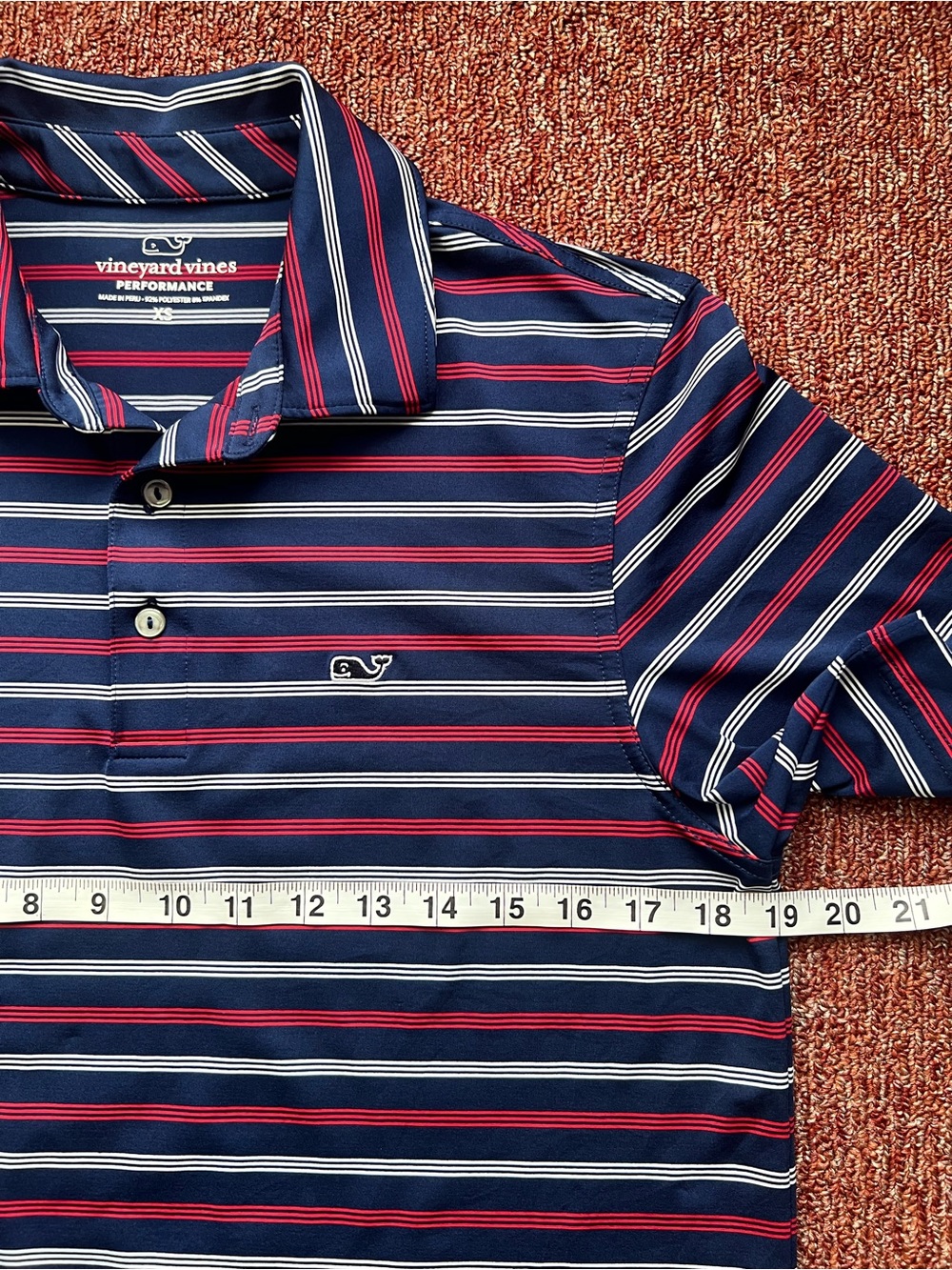 Men's Vineyard Vines Perfomance Polo Shirt: Navy with Red/white Stripes - XS - Picture 4 of 9